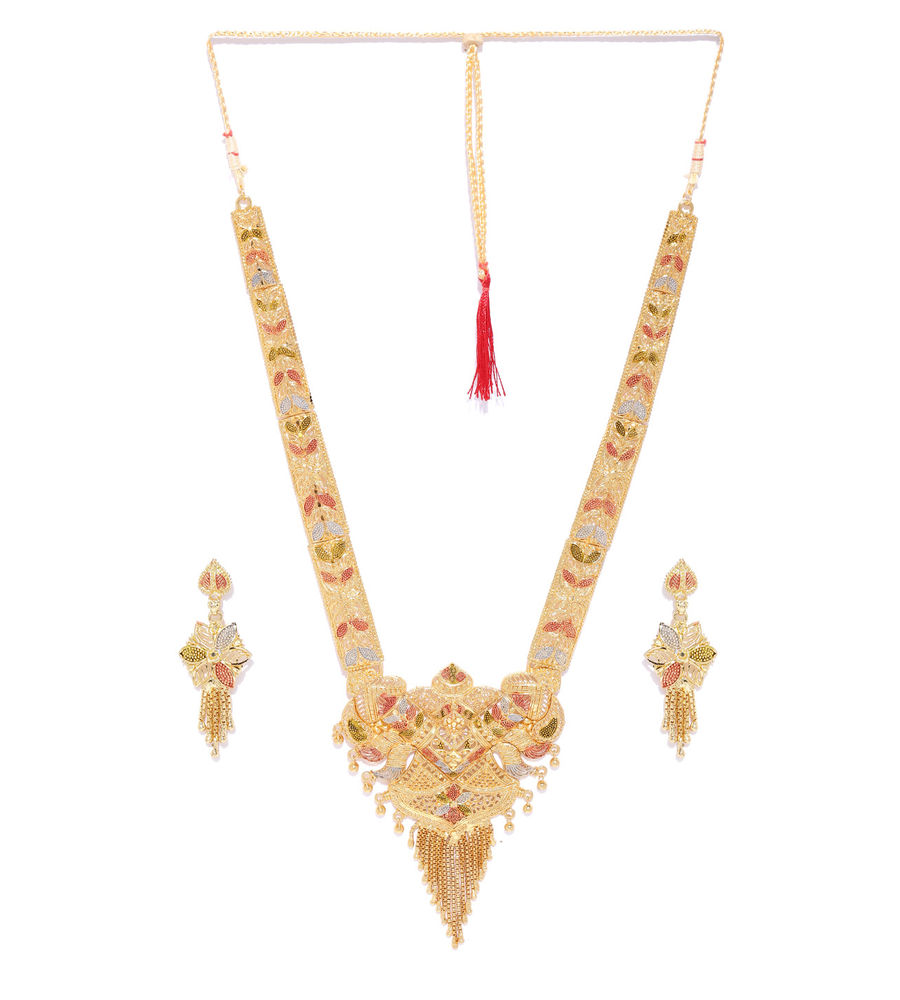 YouBella Red  Lavender Gold-Plated Textured Enamelled Jewellery Set